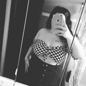 Checkered body suit off shoulder top